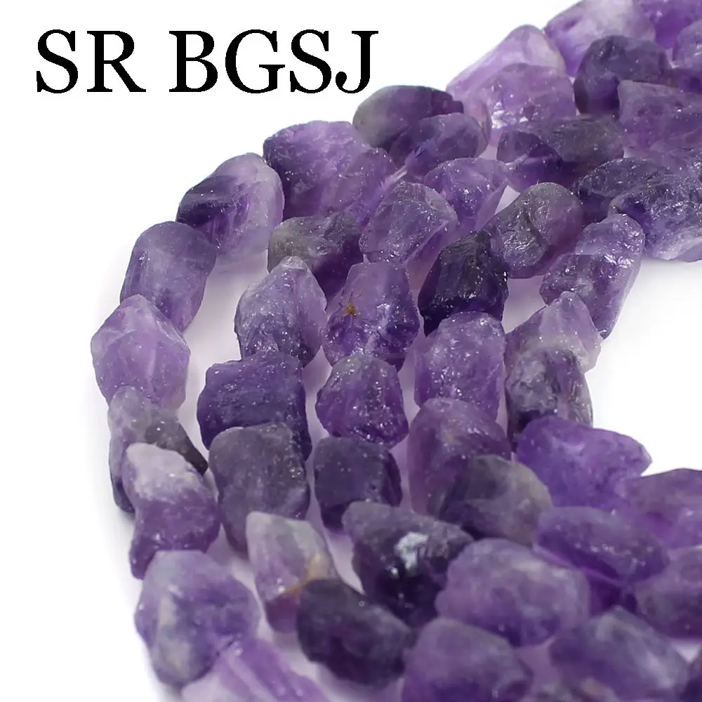 

10-12x12-14mm Freeform Crude Raw Natural Purple Amethysts Crystals Stone Loose Beads For Jewelry DIY Bracelet Necklace 15"