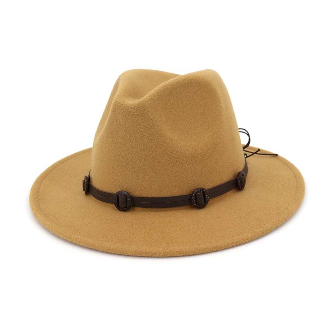 Мужская и Женская шерстяная шляпа Fedora широкая шляпа церковная шляпа Уличная Повседневная шляпа - Цвет: Light Coffee