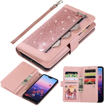 

For Huawei P30 P20 Pro lite Case Glitter Luxury Magnetic Leather Zipper Case For Huawei Mate 20 10 Por lite Flip Wallet Cover