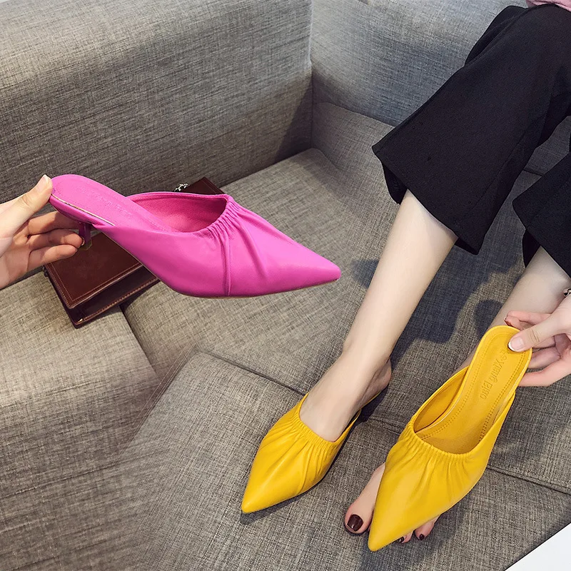 

2020 Fashion Candy Baotou Half Slippers Wear Fine Heel Medium Heel Point Sandals New Wild Women's Shoes