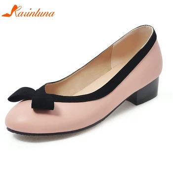 

Karinluna New Design 2020 Square Heels Concise Shoes Woman Pumps Female Slip-On Butterfly Spring/Autumn Casual Pumps Women Shoes