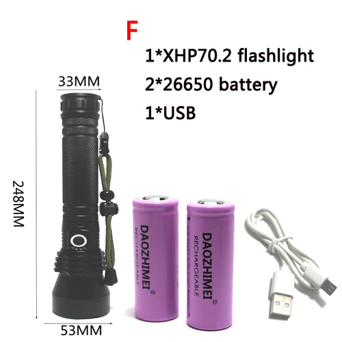8000 люменов XHP70.2 XHP50 Zoom Тактический светильник светодиодный светильник вспышка 26650 Перезаряжаемый USB походный Охотничий Тактический фонарь - Испускаемый цвет: F