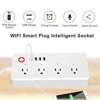 

Intelligent Plug WiFi Sockets Power Strip Outlet 4 Outlets + 4 USB Ports Compatible with Alexa Voice Control Timing Function