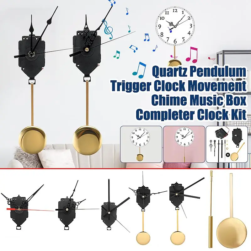 1 Set Quartz Wall Clock Pendulum Movement Mechanism DIY Hands Plus Bob Long Shaft With Pendulum Music Box Decor Living Room radio controlled clock