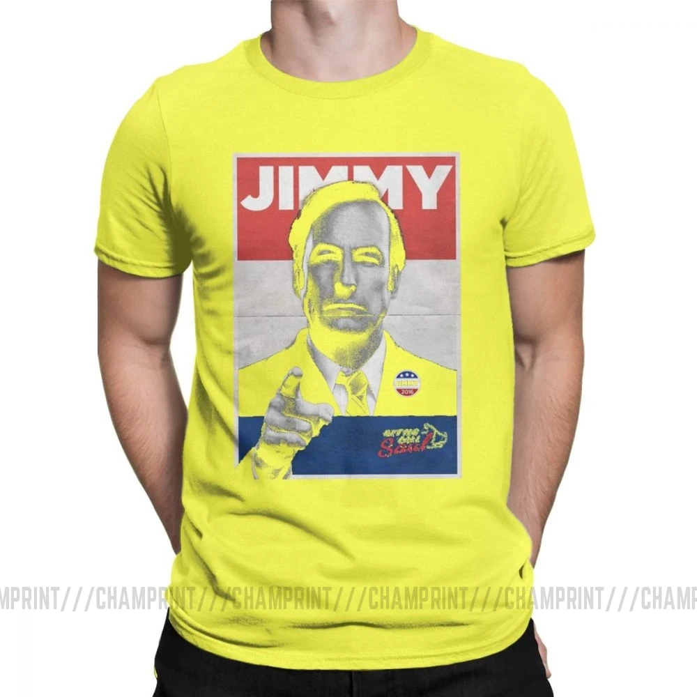 Мужские футболки с надписью «Vote Jimmy The Lawyers Better Call Saul», футболки с коротким рукавом для сериала Goodman, футболки из чистого хлопка - Цвет: Цвет: желтый