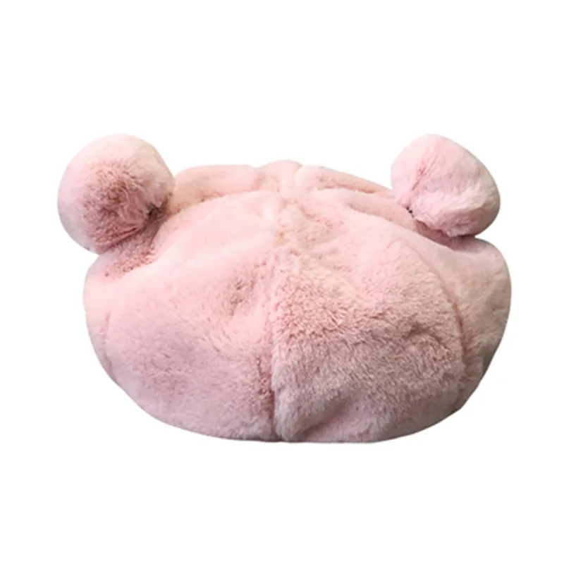 

Hats Female Autumn and Winter Lovely and Furry Rabbit Hair Heating Protection Ear Thickening Furry Octagonal Cap