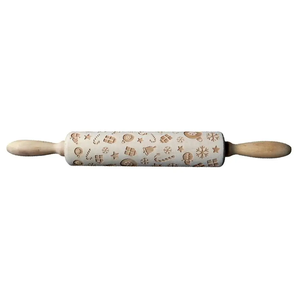 35cm Smiley Engraved Embossing Rolling Pin With Christmas Symbols For Baking Embossed Cookies Wooden Rolling Pins - Цвет: snowman