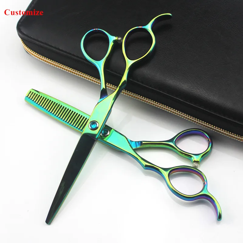 Customize logo Japan 440c Left hand 6 inch green cut hair scissors cutting barber haircut thinning shears Hairdresser | Красота и