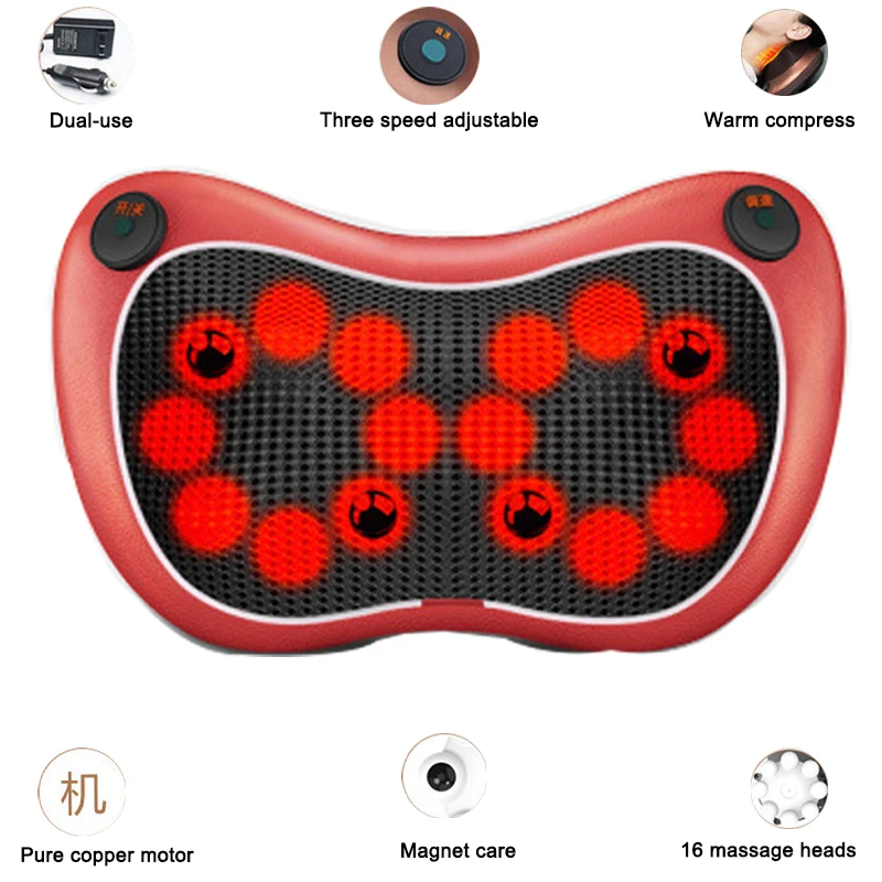 16 Head Relaxation Massage Pillow Vibrator Electric Shoulder Back Heating Kneading Infrared therapy pillow shiatsu Neck Massager