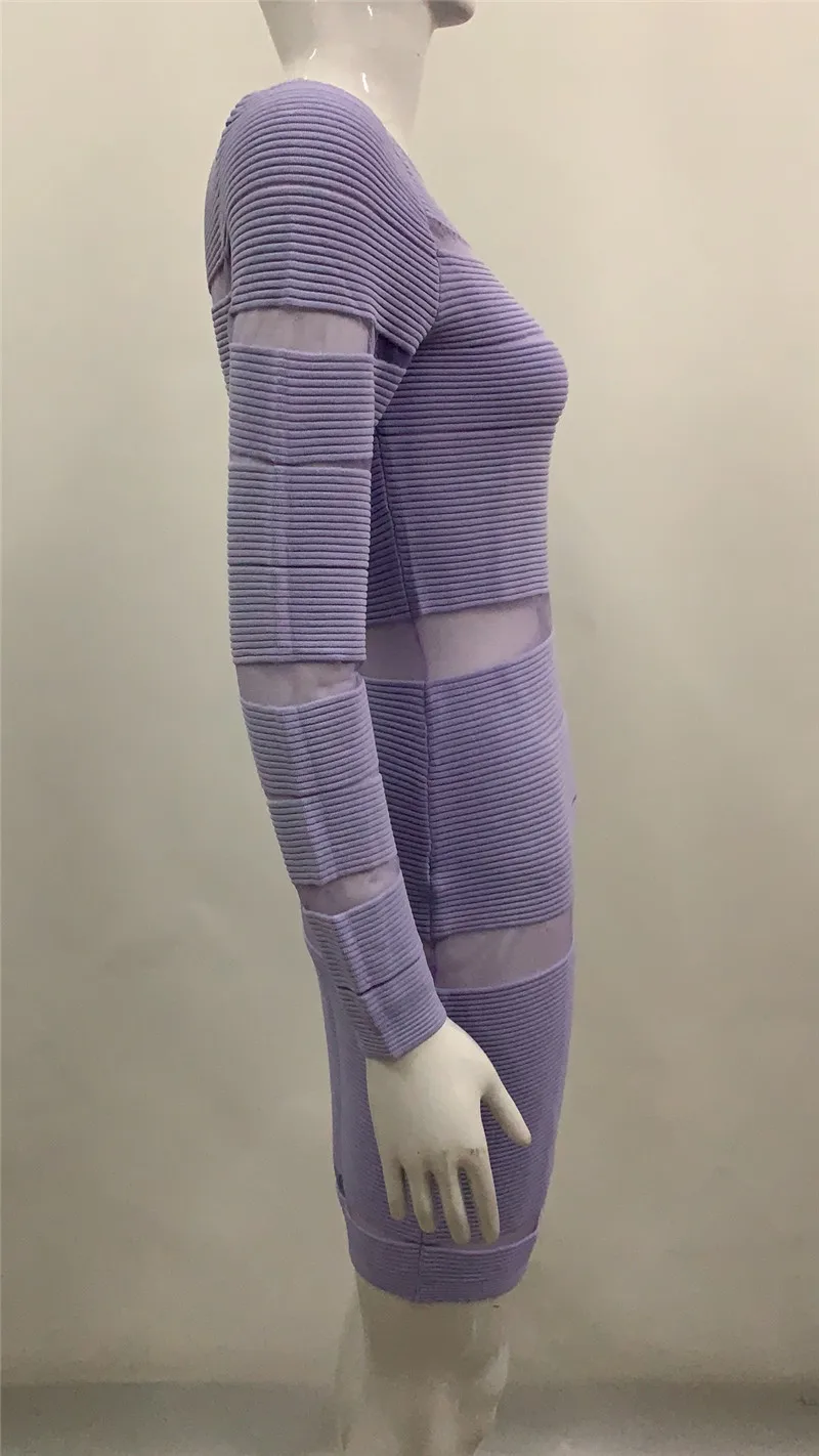 Высокое качество Черный Фиолетовый с длинным рукавом Твердые Bodycon Зимние женские Бандажное платье ночные вечерние платья