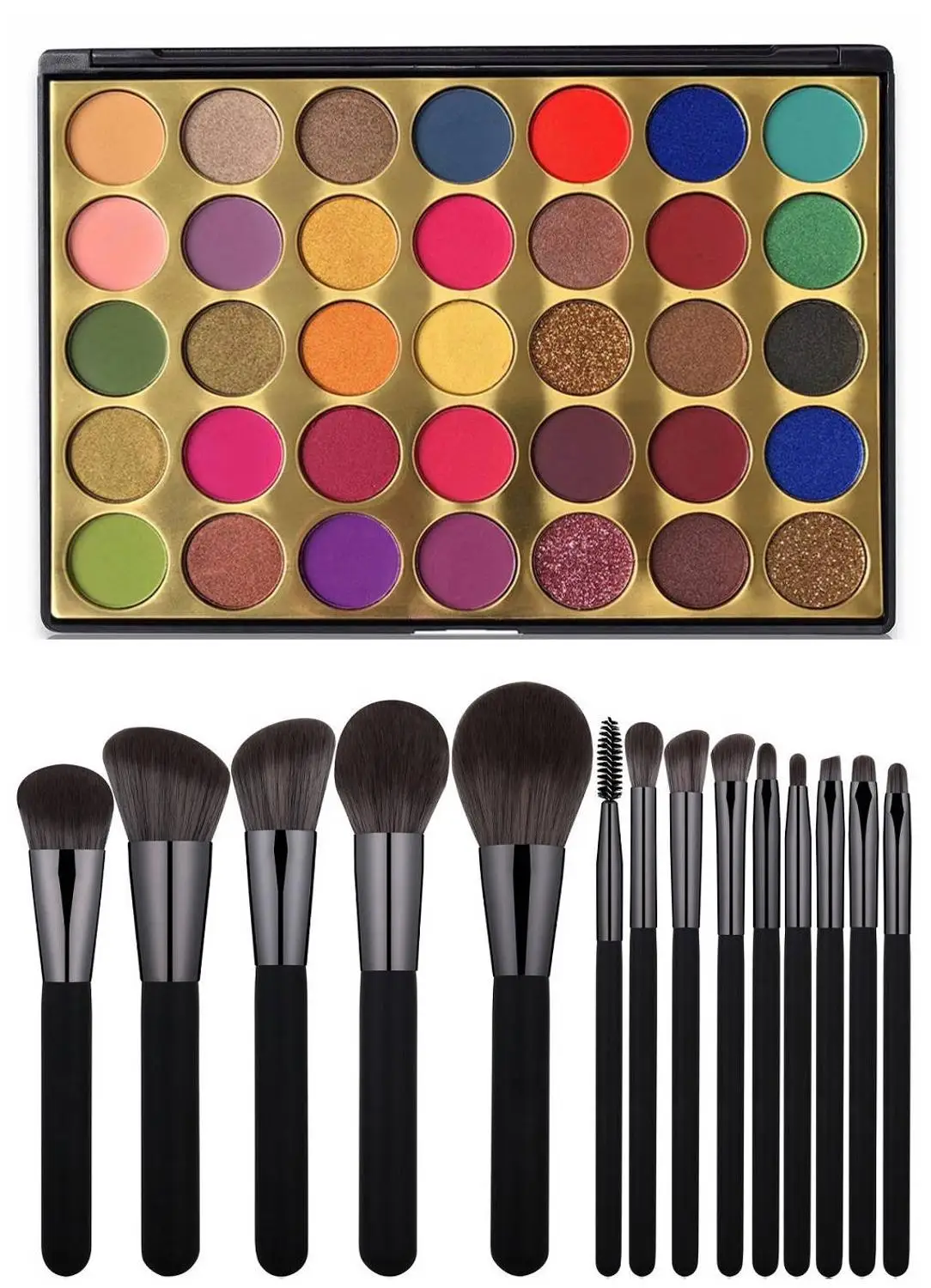 A Palette Brushes Пигментированные 35 цветов матовые мерцающие тени для век Палитра+ Премиум качество Роскошные 14 шт. кисточки с деревянной ручкой Макияж набор Pro Косметика Новинка - Цвет: A Palette Brushes
