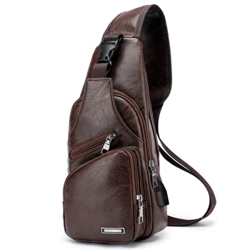 

Men Single Shoulder USB Casual Leather Chest Bag Cross Body Sports Messenger