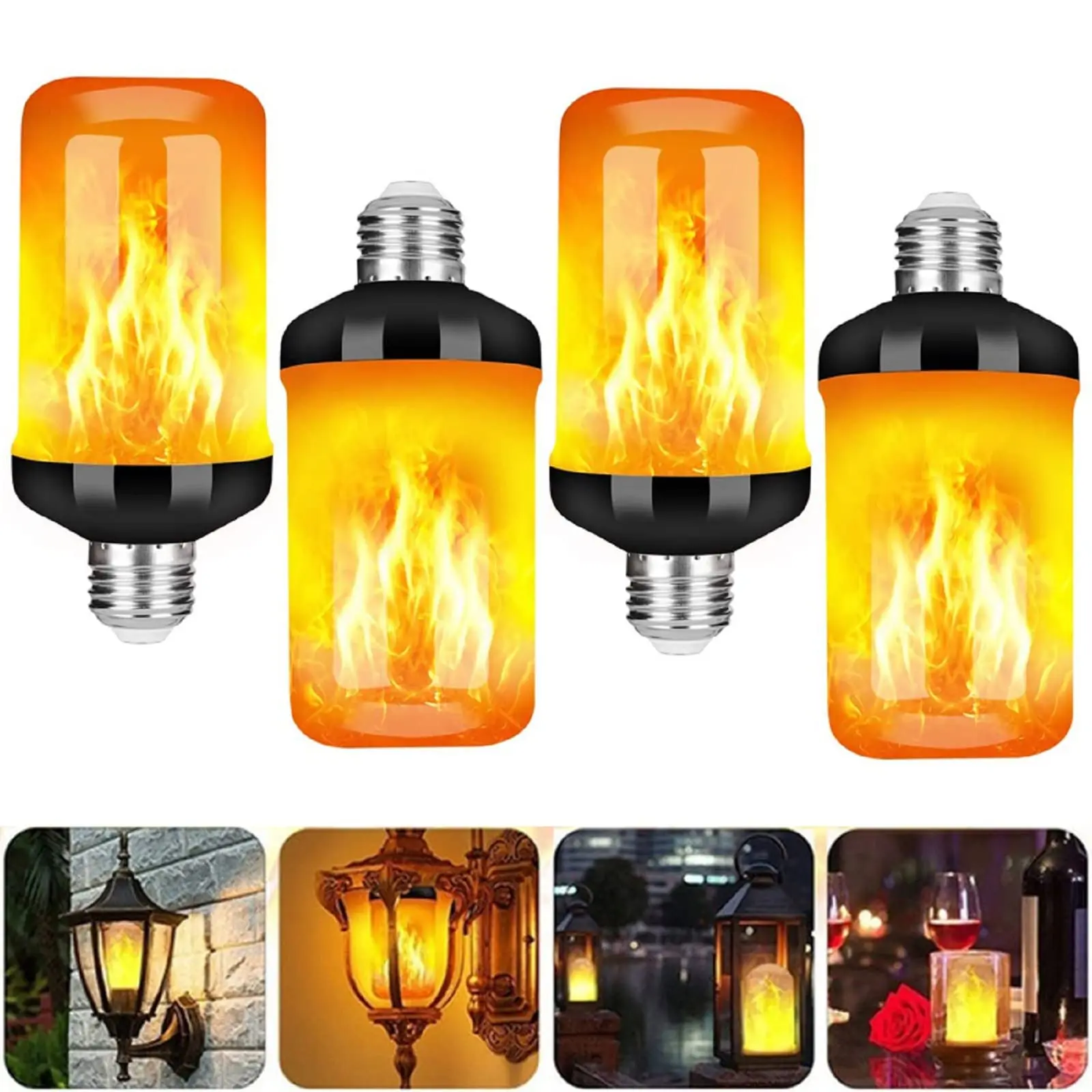 4pcs Dynamic Flame Effect LED Bulbs LED Light Bulbs