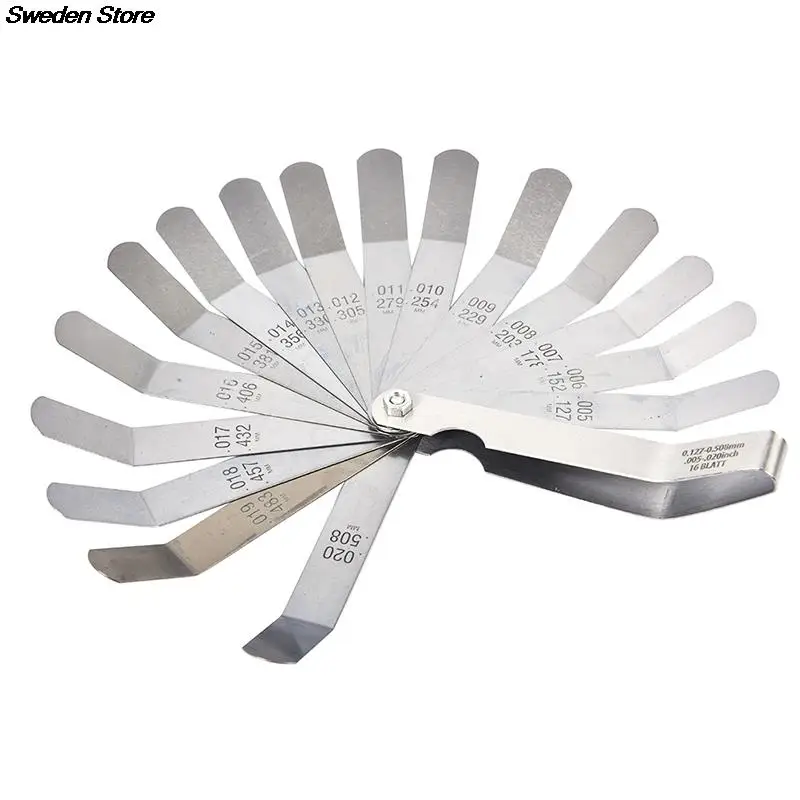 1 set for 16 Blades Feeler Gauge 0.05 to 1mm Thickness Curved Stainless Steel Gap Metric Filler Feeler Gauge HOT 17 Blades