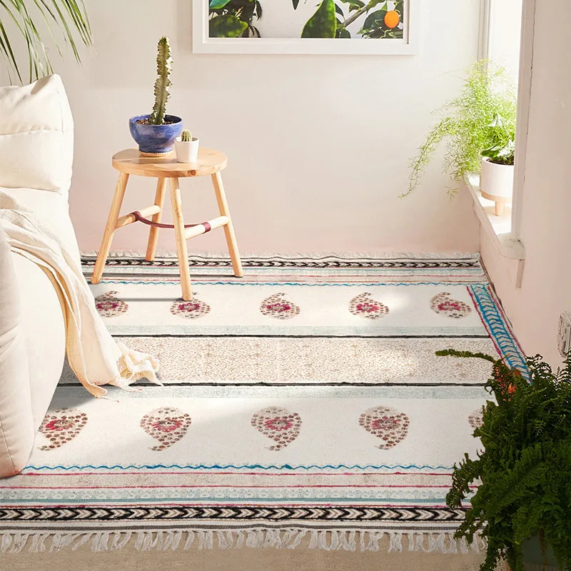 

Cotton Carpet For Living Room India Imported Morocco Bedroom Carpet Hand Woven Tapestry With Tassel Bohemian Sofa Tea Table Rugs