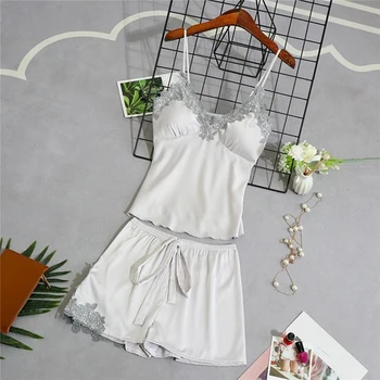 

Sleep Pajama Set Women Sleepwear Summer Lace Pyjama Femme Sleeveless Spaghetti Strap Pajama Summer Nightwear 2pcs/set