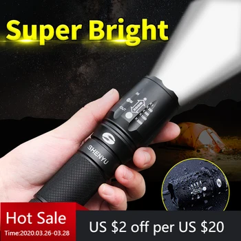 

SHENYU LED Flashlight 18650 26650 Torch Waterproof Flashlight Cree XML T6 1000 Lumen Zoomable Light