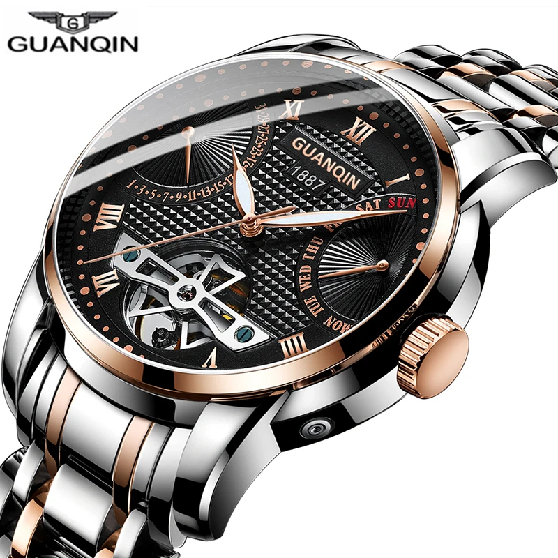 Мужские наручные часы GUANQIN механические automatic Tourbillon мужской представительские часы водонепроницаемые часы для плавания Relogio Masculino