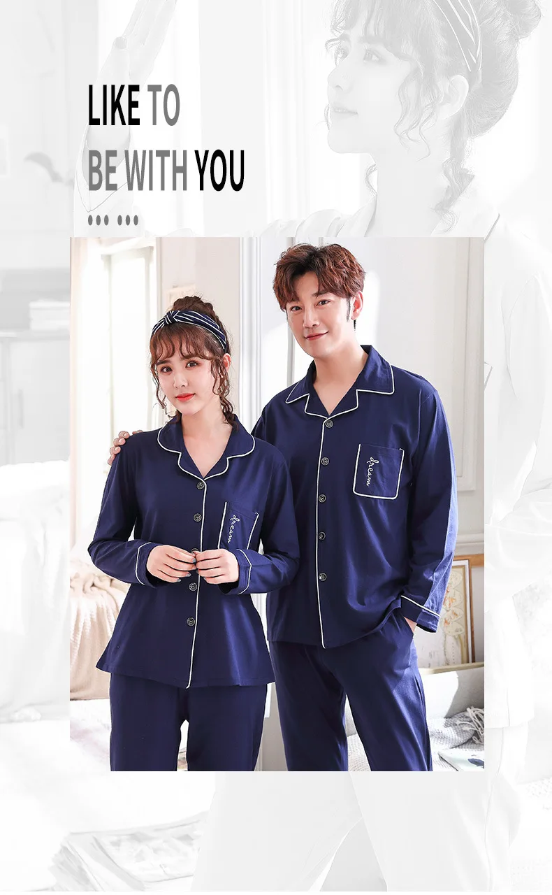 Couples Pajamas Long Sleeve Pure Cotton Spring And Autumn Cotton Pajamas Women's Men Summer Thin Section Homewear Set