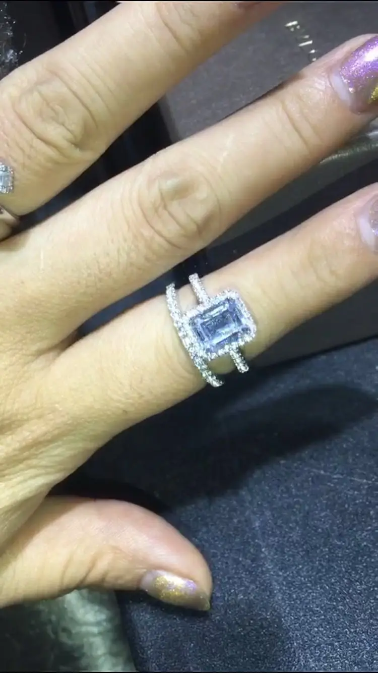

TR012S Luxury New Bridal Set 3 Carat 7*9 MM Wedding Rings Sets Best Quality NSCD Synthetic Gem 2PC ring sets