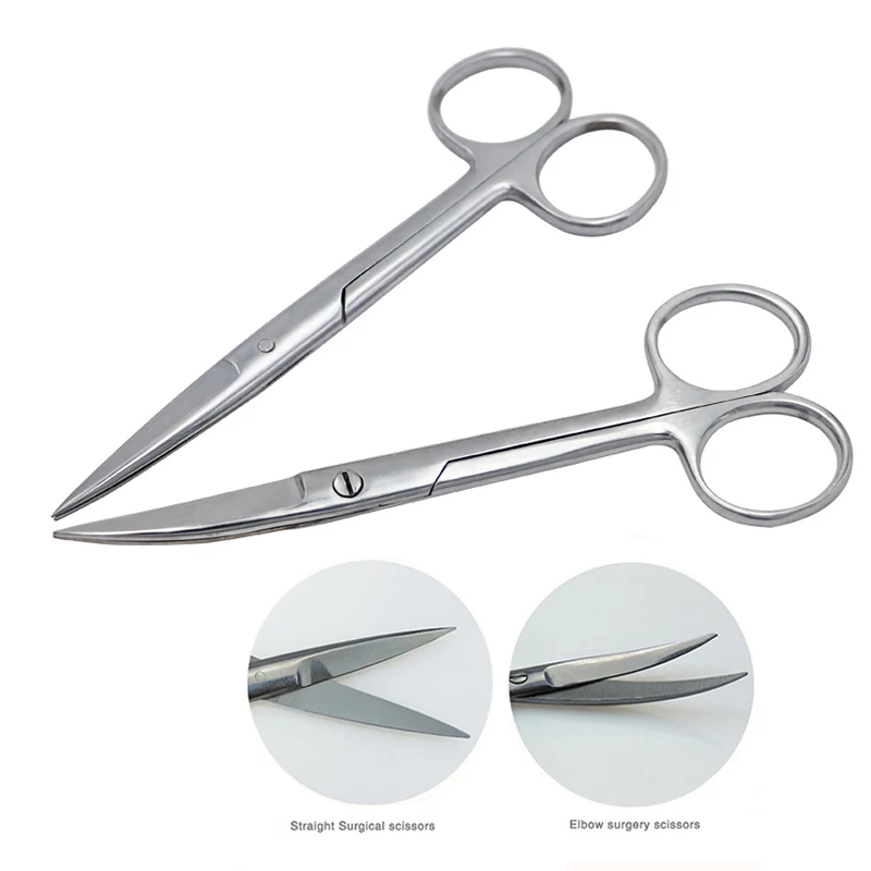 Tijeras quirúrgicas de acero inoxidable para animales de granja, veterinaria, 14cm, 16cm, 18cm, tijeras de punta curva recta, herramienta para cultivo