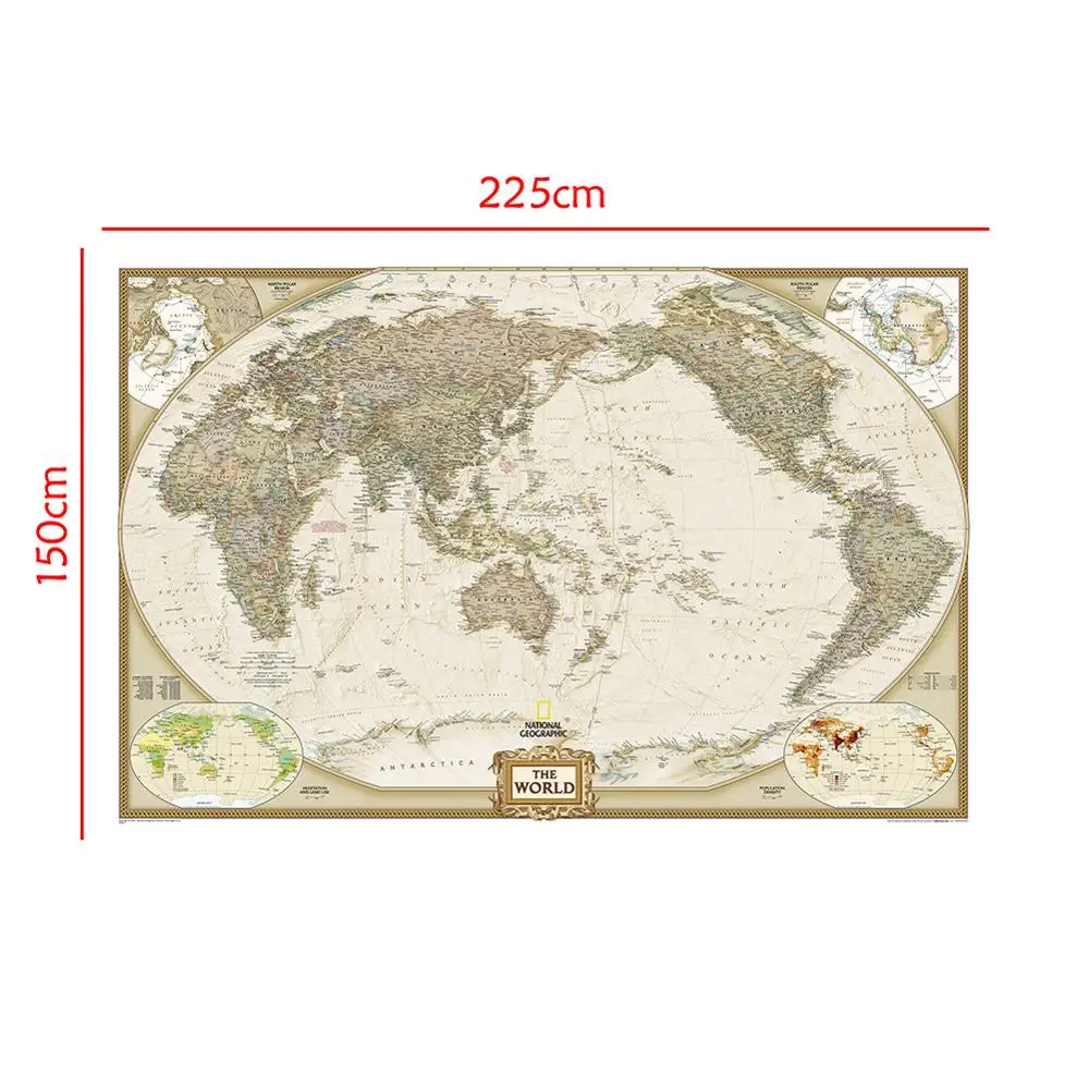 

150x225cm The World Physical Map Foldable No-fading Non-woven Map For Education And Culture