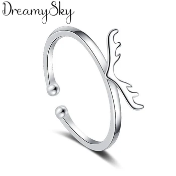 

DreamySky New Trendy 925 Sterling Silver Deer Antlers Rings For Women Men Boho Vintage Jewelry Adjustable Size Finger Rings