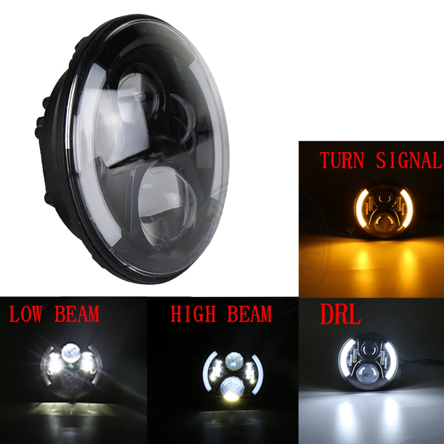 

7" Round Car Led Headlight 60W Amber Halo Angel Eye High Low Beam Waterproof Headlamp for Jeep Wrangler Jk Dodge Ram Ml63