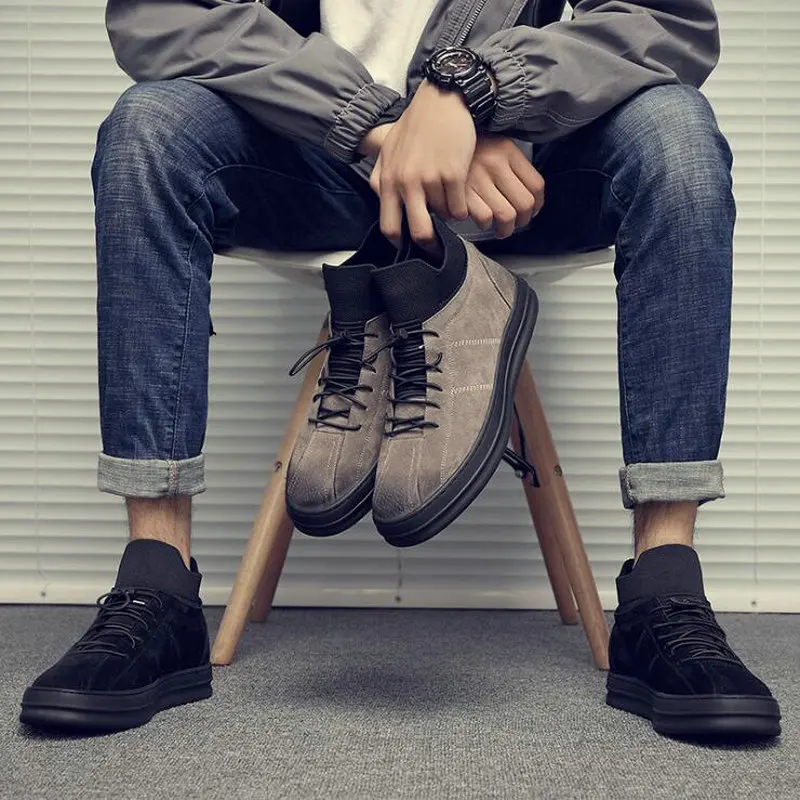 

High quality Genuine Leather Men Fashion BLACK Gray Sneakers Men Zapatos Hombre Casual Shoes Men Cow Leather Shoes A55-98