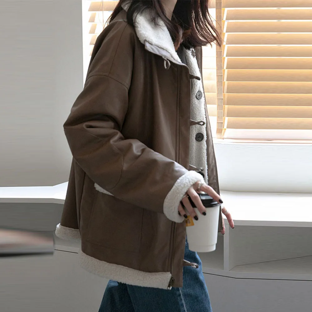 

Thick Overcoat Women Faux Fur Wool Jackets 2020 New Stitching Female Winter Button Two Wear Fashion Casual Solid Slim Loose