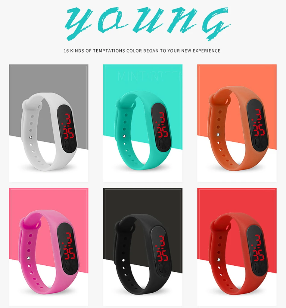 Fashion Men Women Casual Sports Bracelet Watches White LED Electronic Digital Candy Color Silicone Wrist Watch for Children Kids afbeelding