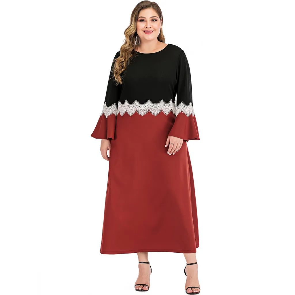 Fashion Women Casual Plus Size Long Sleeve Solid Bandage O-Neck Dress Winter Dropshipping free shipping fashion Workwear Le