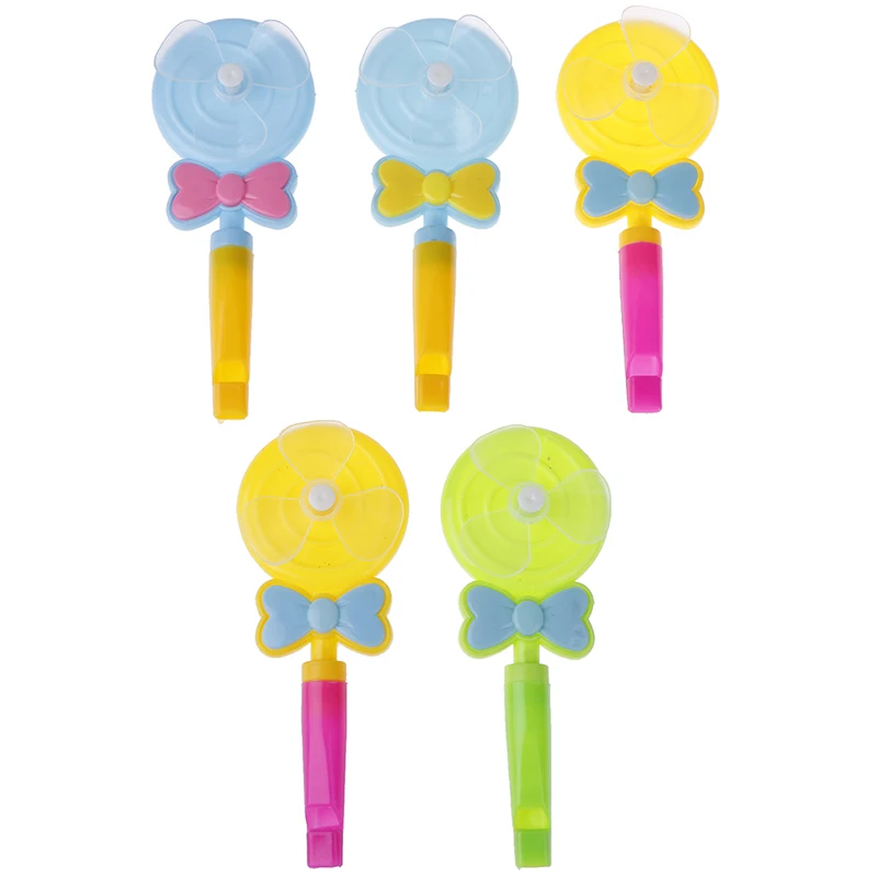 5Pcs Baby Kids Windmill Toy Lollipop Shape Small Whistle Developmental Outdoor Handle Toys Pinwheel Wind Spinner |