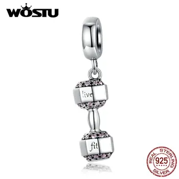 

WOSTU Fashion 925 Sterling Silver Dumbbell Fitness Charms Fit Original Bracelet Pendant Beads Women DIY Necklace Jewelry DXC1340