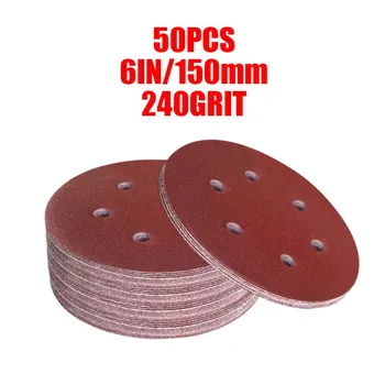 

50Pcs 6 Holes Round Shape Grinding Sanding Discs Hook Loop Sandpaper Pad 240grit