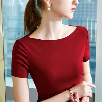 

Korean Style Women Summer High Street Fashion Sexy Slashes Off Shoulder Short Sleeve Cotton T Shirt Top Ladies Personality Shirt