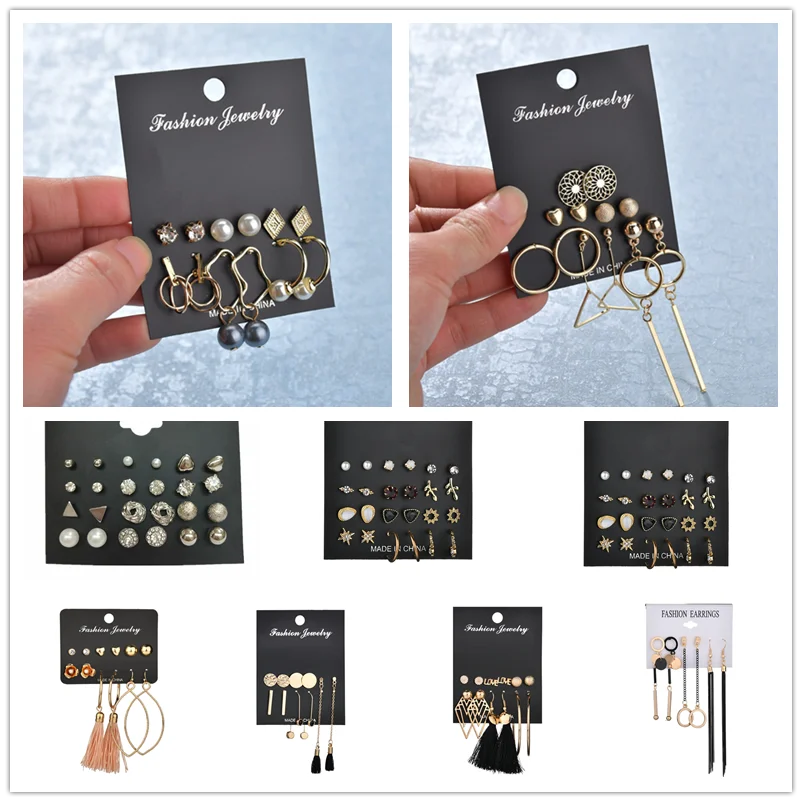 Европейские и американские популярные треугольные круглые серьги с подвесками, Женский комплект из 6 необычных сережек, аксессуары
