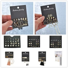 Европейские и американские популярные треугольные круглые серьги с подвесками, Женский комплект из 6 необычных сережек, аксессуары