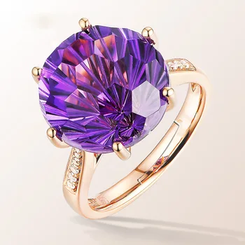 

Natural Amethyst Gemstone Rings For Women Rose Gold 925 Silver Color Diamond Ring Purple Gemstone Fine Jewelry Finger Ring