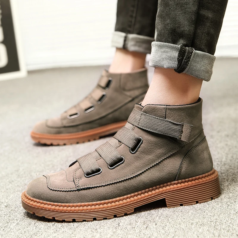 Новые мужские ботильоны с высоким берцем, мужские повседневные сапоги, модная осенне-зимняя теплая мужская обувь на меху, Мужская Уличная обувь