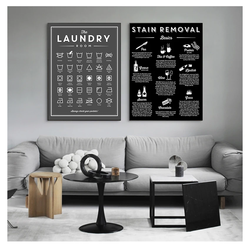 Sign Canvas Art Posters Prints Black White Painting Laundry Room Wall ...