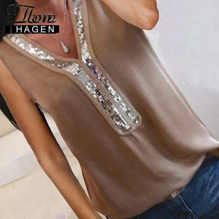 Женская шифоновая блузка с V образным вырезом блестками|Блузки| |