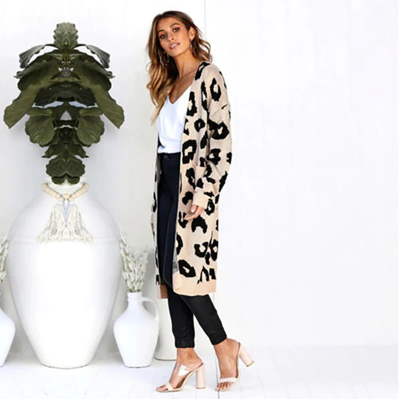 

Womens Sweater Winter Fashion Long Sleeve Leopard Print Knitted Cardigan Sweater Coat Tops Women Clothing Plus Size 2019 New