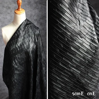 

50x140cm New Retro 3d Black pleated Leather DIY Bags Bows Stage Jacket Locomotive suit Crafts Designer Fabric Artificial leather