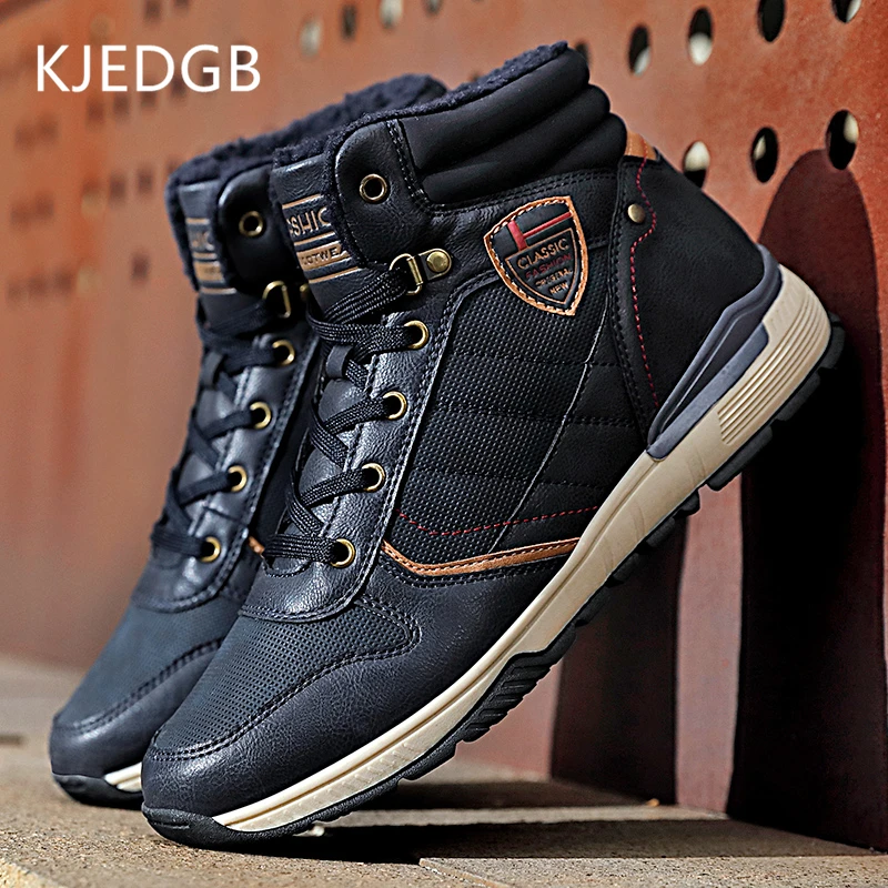 KJEDGB/брендовые супер теплые мужские ботинки зимние кожаные мужские зимние ботинки на резиновой подошве ботильоны для отдыха мужская повседневная обувь с высоким берцем