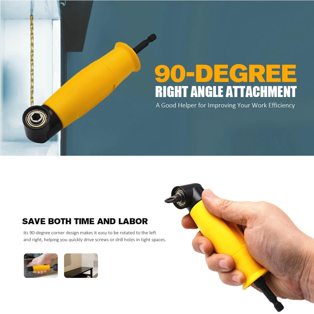 

Electric Drill 90 Degree Right Angle Drill Attachment Adapter Cordless Chuck Narrow Space Maintenance Helper