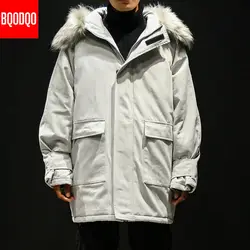 BQODQO зимняя длинная куртка с меховым воротником и капюшоном для мужчин, толстые теплые куртки в армейском Военном Стиле, тактическая