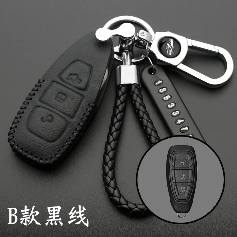 

Leather Remote Control Car Keychain Key Cover Case For Ford Focus MK3 MK4 Kuga escape ecosport New Fiesta , Smart Key