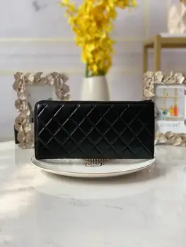 

2020Women luxury caviar leather Wallet top quality designer brand Clutch card holder feminine purse cellphone pouch long Wallet