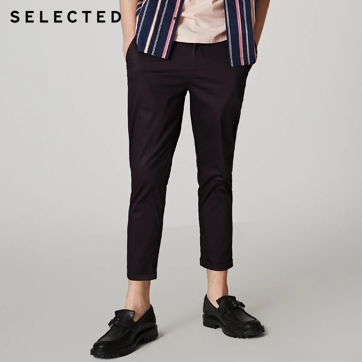 Отборные мужские осенние стрейч чистый цвет обтягивающие повседневные укороченные брюки S | 419314525 - Цвет: PURPLE